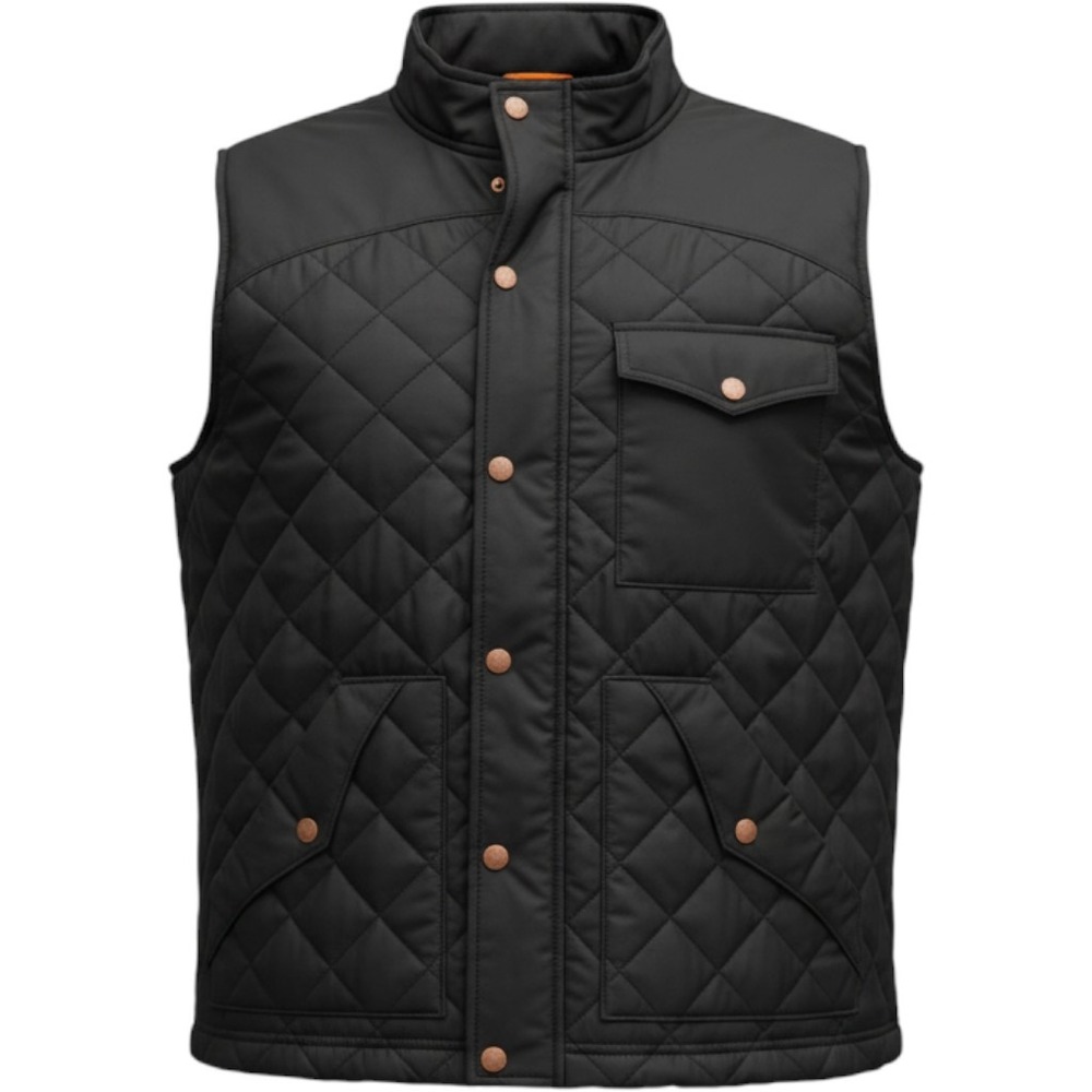 Walls Mens Black Quilted Puffer Vest Workwear Outdoor Full Snap Pockets Large